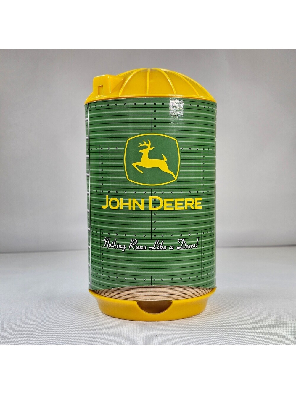 Vtg John Deere Silo Coaster Dispenser with Coasters Green Yellow Conimar Corp
